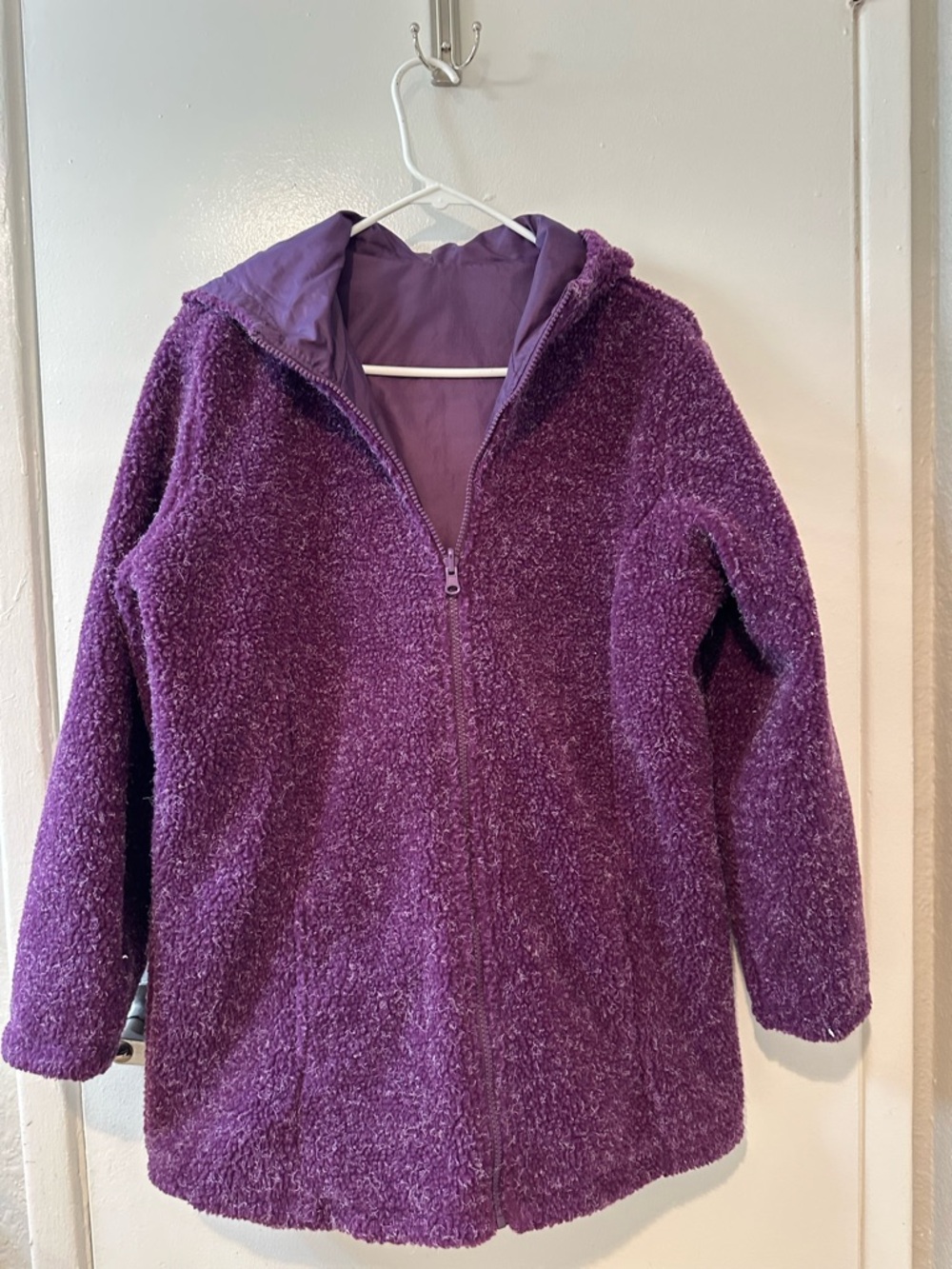 Plush Zip-Up Hooded Fleece Jacket - Deep Purple Reversible